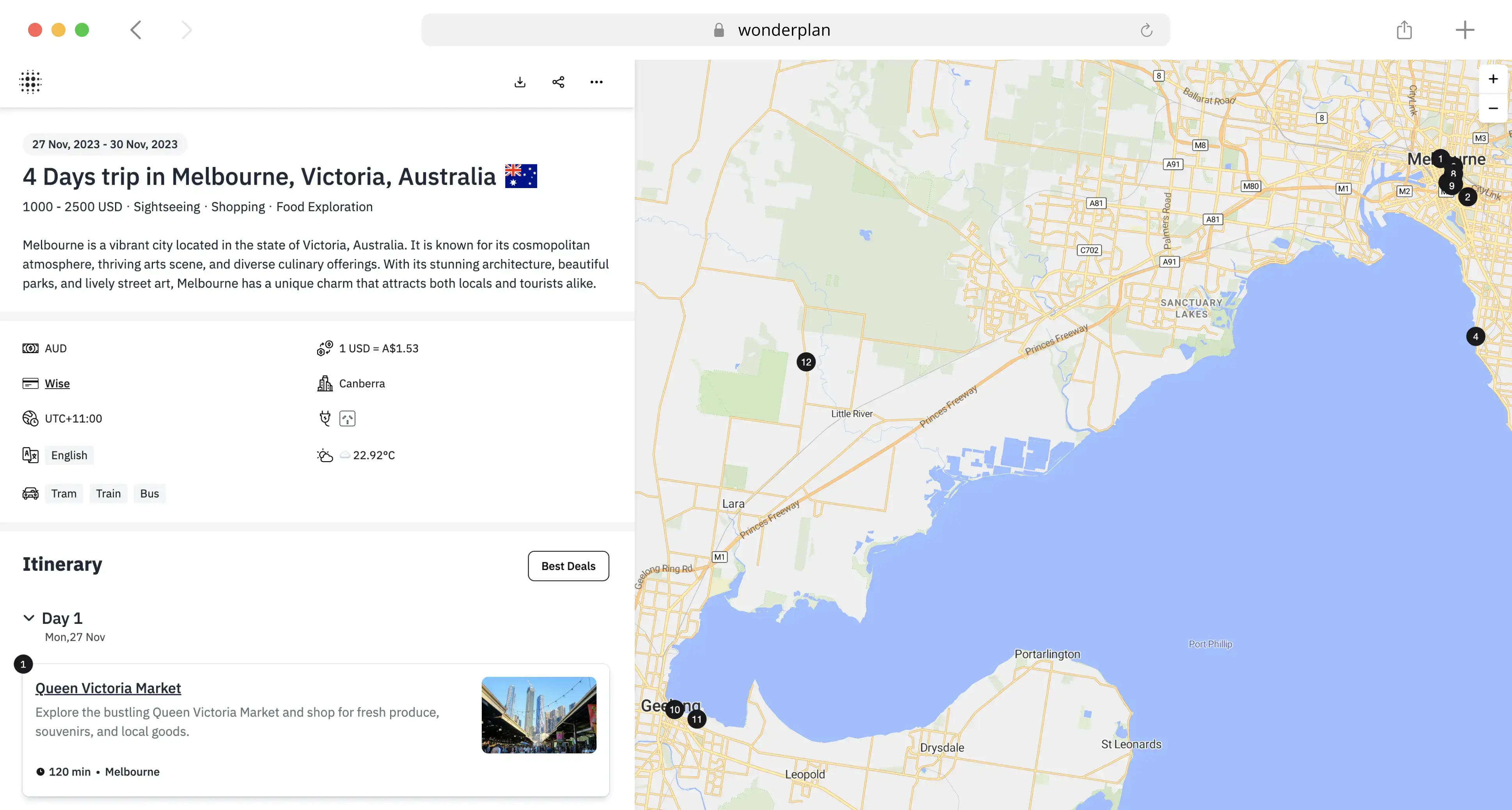 Trip Planner Interface